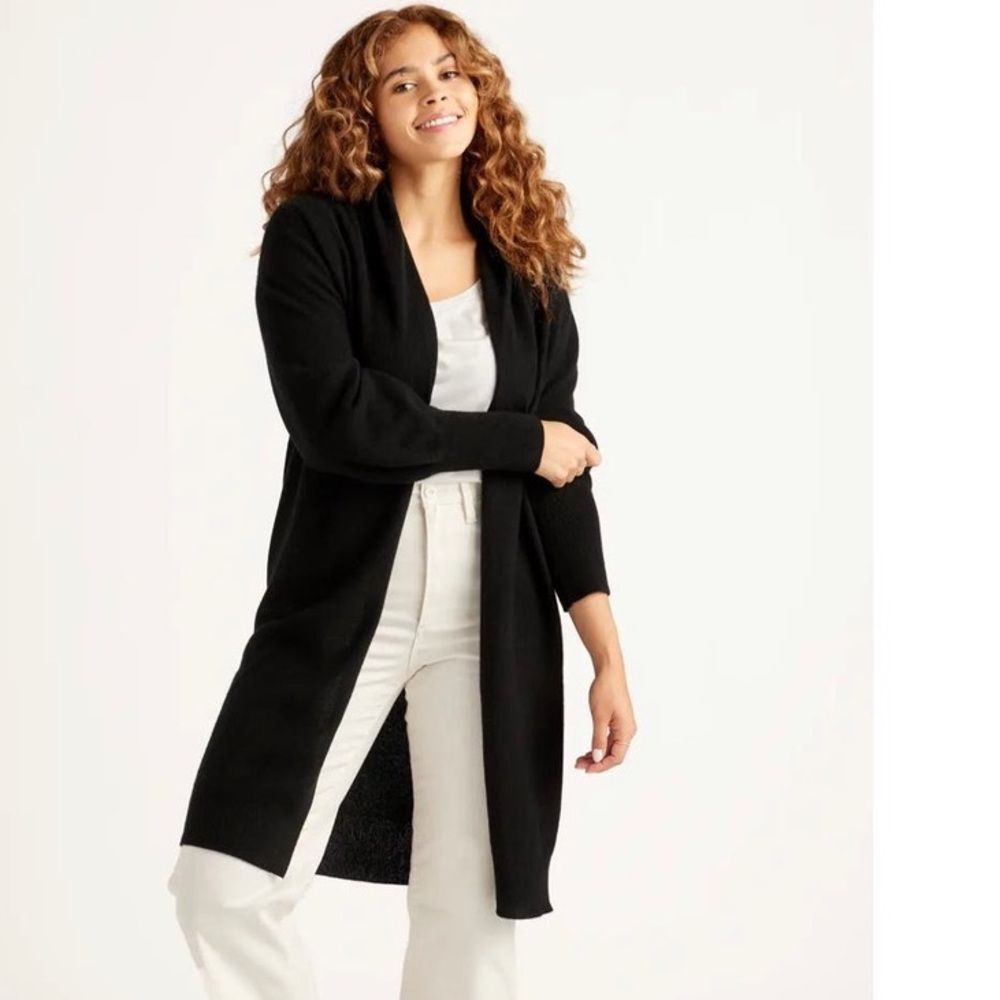 QUINCE Black Mongolian Cashmere Duster Cardigan Sweater